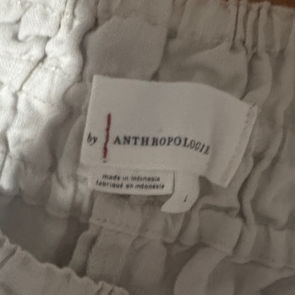 Anthropologie Cream Textured Linen Wide Leg